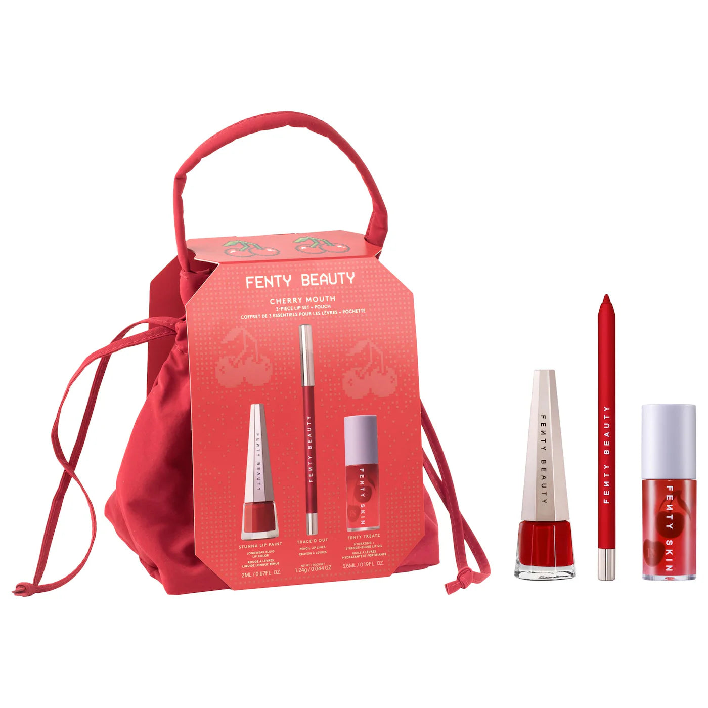 Fenty Beauty Cherry Mouth 3-Piece Lip Set + Pouch