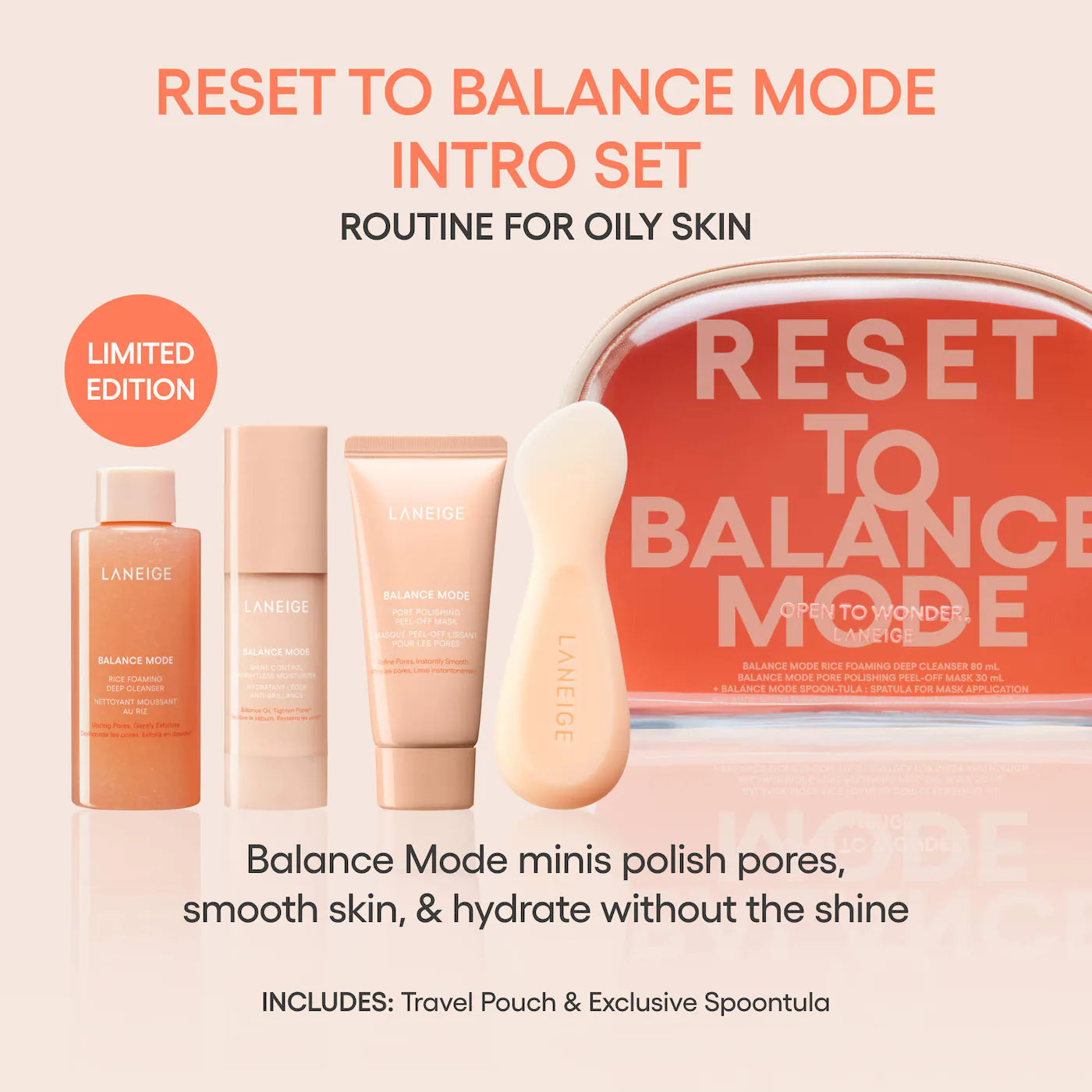 LANEIGE Reset to Balance Mode Kit - Routine Set for Oily Skin and Pore + Shine Control