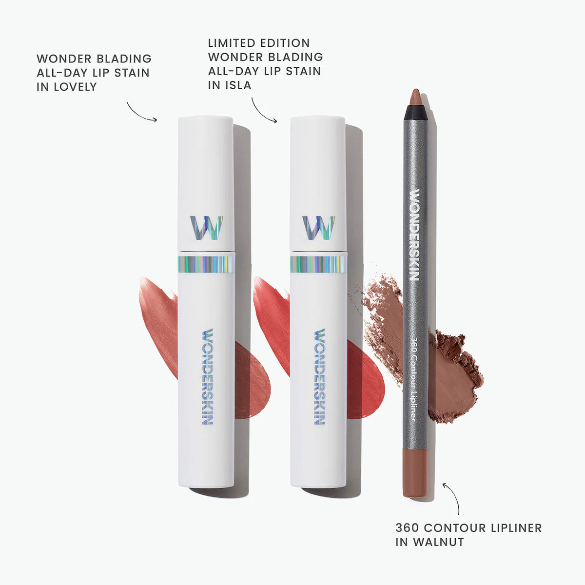 Wonderskin Holiday Lip Stain and Lip Liner Trio Makeup Gift Set