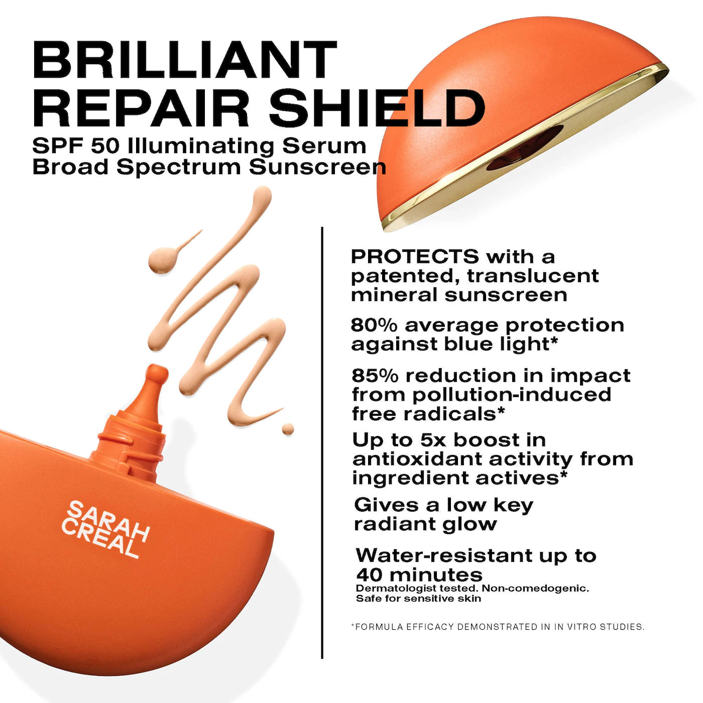 Sarah Creal Brilliant Repair Shield Illuminating Broad Spectrum Face Mineral Sunscreen Serum SPF 50