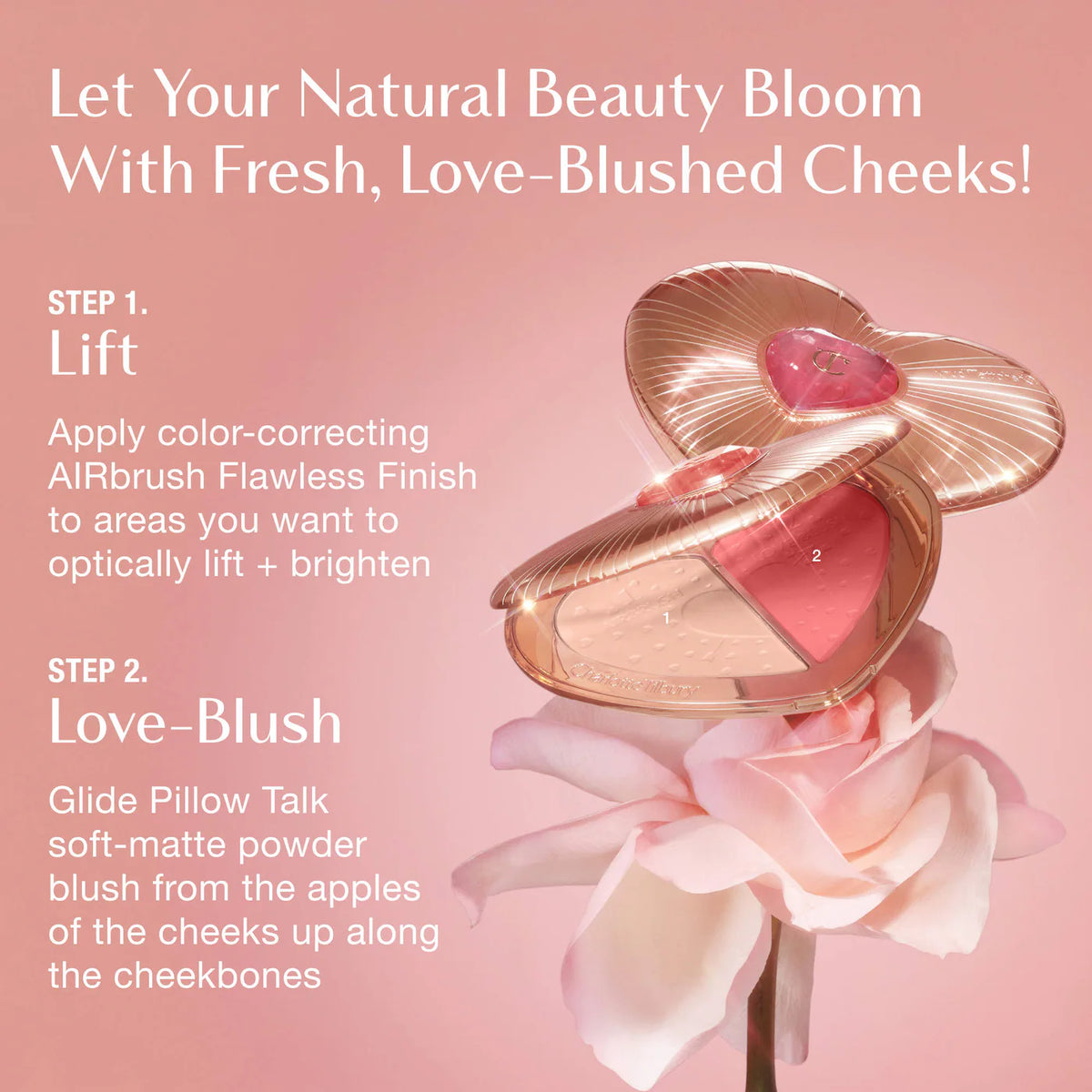 Charlotte Tilbury Pillow Talk Beauty Soulmates Airbrush Flawless Finish Brightening and Blush Powder Palette