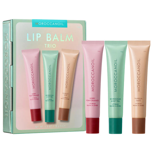 Moroccanoil Lip Balm Trio Gift Set – Hydrating Argan + Peptide Lip Treatment