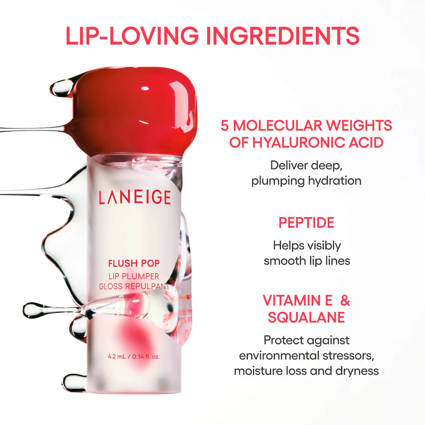 LANEIGE Flush Pop Plumping Peptide Lip Gloss Treatment